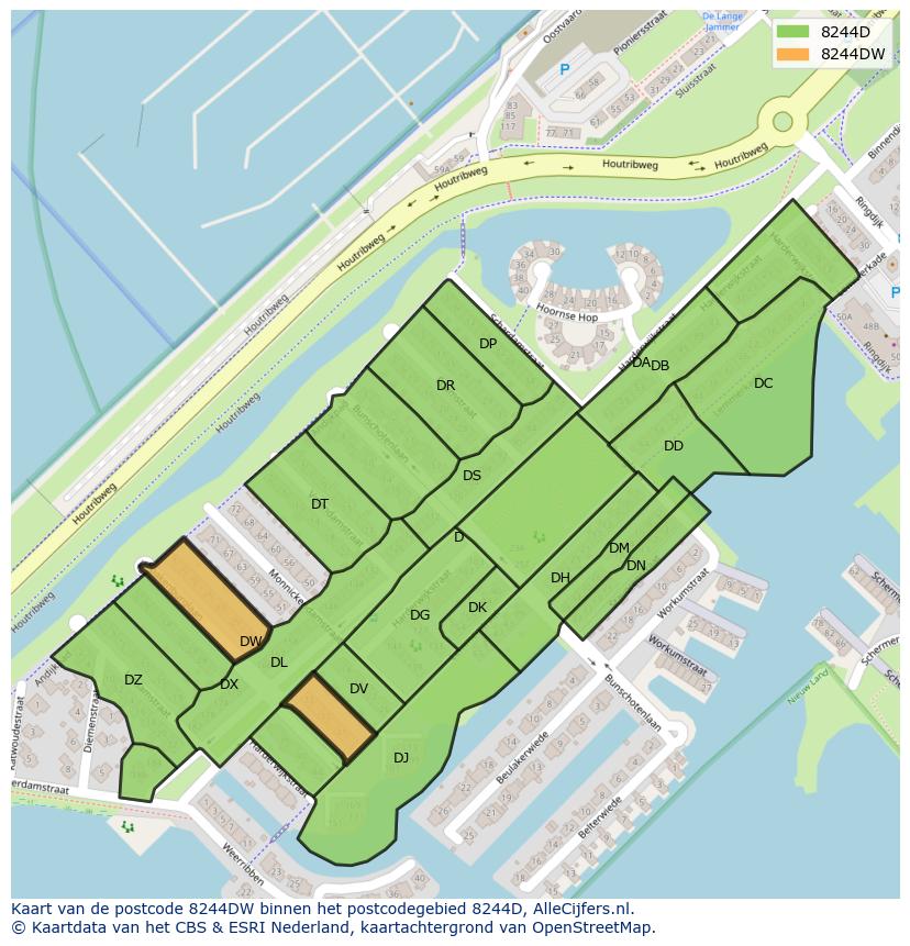 Afbeelding van het postcodegebied 8244 DW op de kaart.