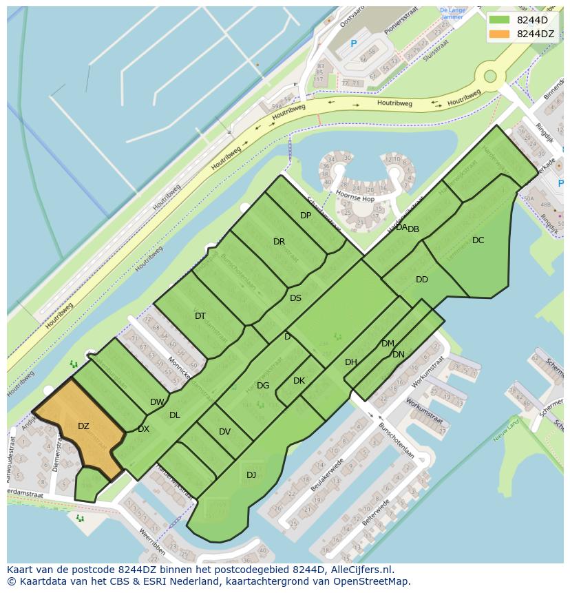 Afbeelding van het postcodegebied 8244 DZ op de kaart.