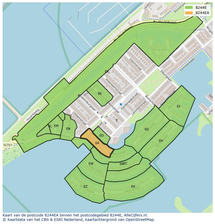 Afbeelding van het postcodegebied 8244 EA op de kaart.