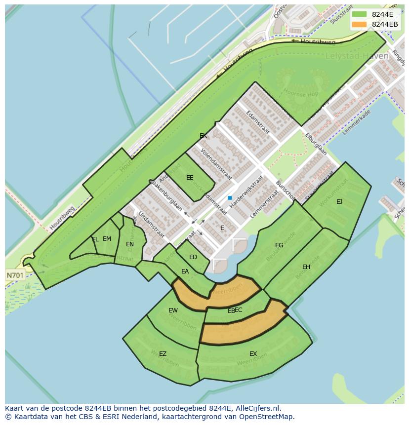 Afbeelding van het postcodegebied 8244 EB op de kaart.