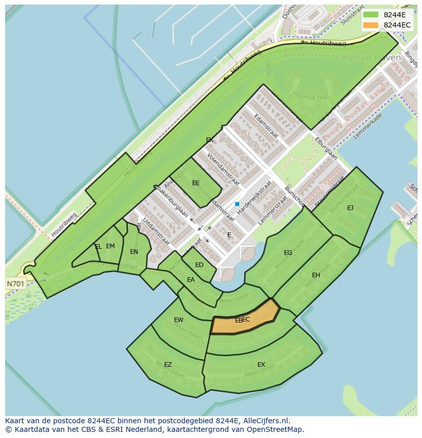 Afbeelding van het postcodegebied 8244 EC op de kaart.