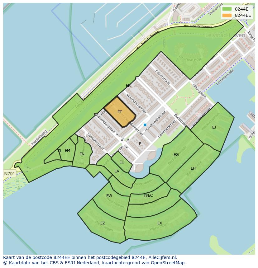 Afbeelding van het postcodegebied 8244 EE op de kaart.