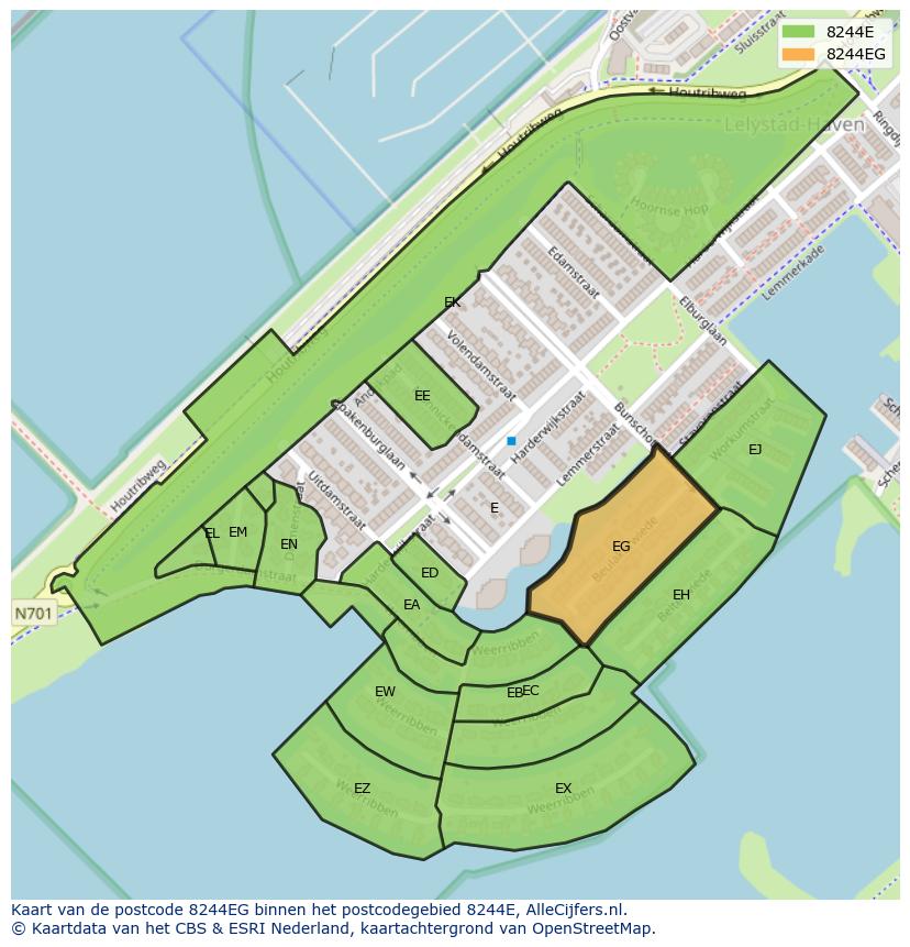 Afbeelding van het postcodegebied 8244 EG op de kaart.
