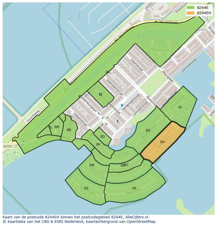 Afbeelding van het postcodegebied 8244 EH op de kaart.