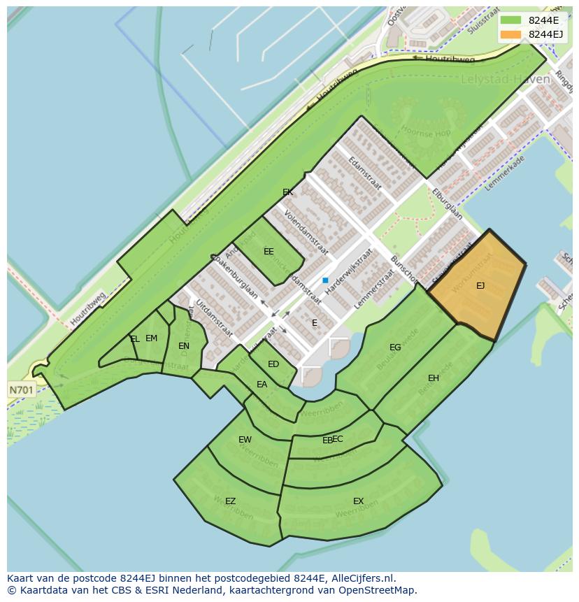 Afbeelding van het postcodegebied 8244 EJ op de kaart.
