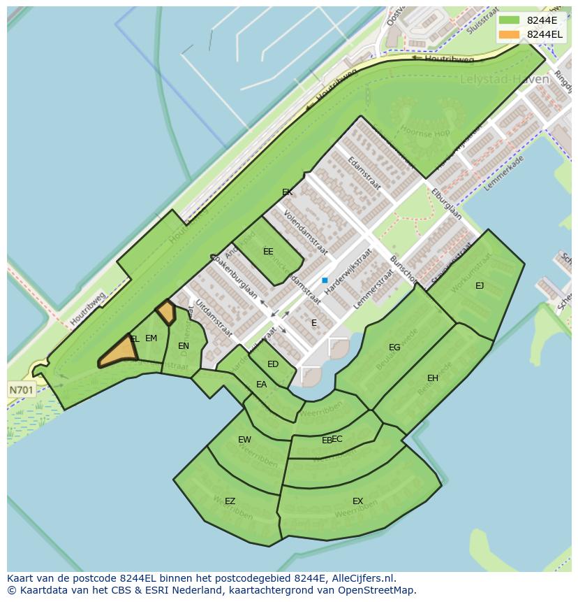Afbeelding van het postcodegebied 8244 EL op de kaart.