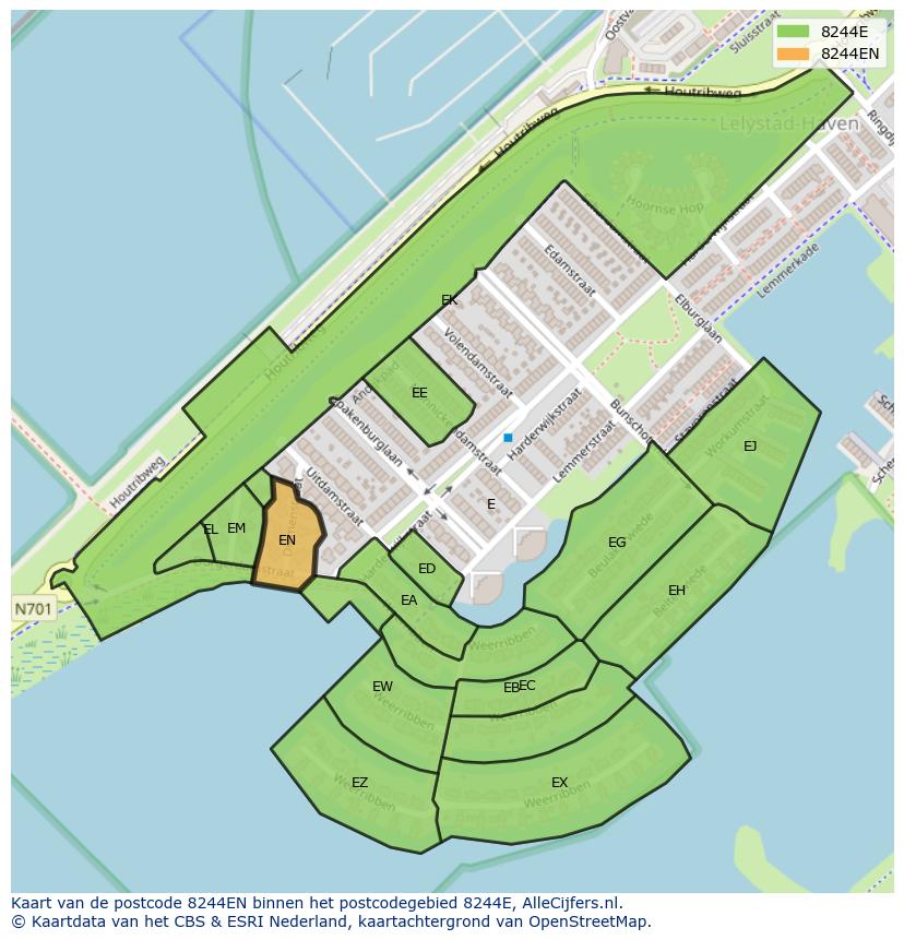 Afbeelding van het postcodegebied 8244 EN op de kaart.
