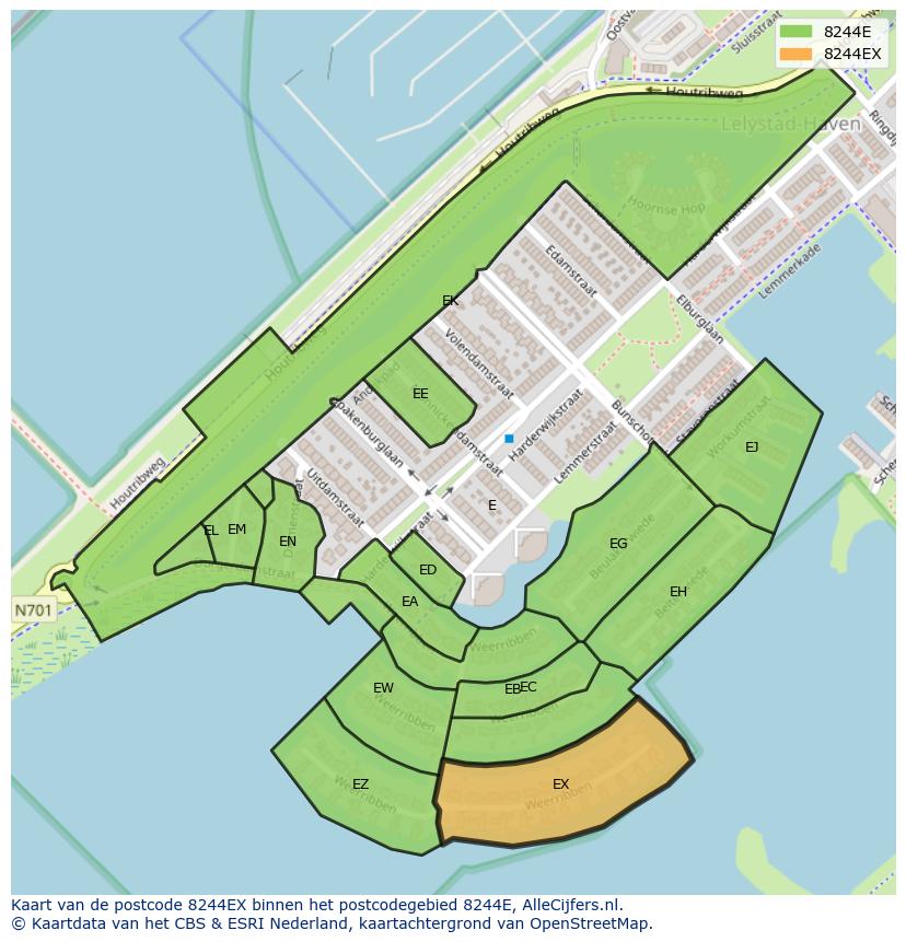 Afbeelding van het postcodegebied 8244 EX op de kaart.