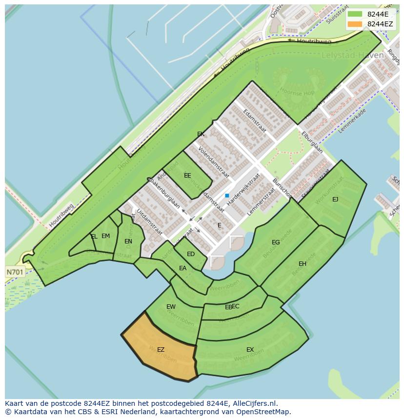 Afbeelding van het postcodegebied 8244 EZ op de kaart.