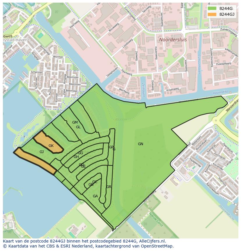 Afbeelding van het postcodegebied 8244 GJ op de kaart.