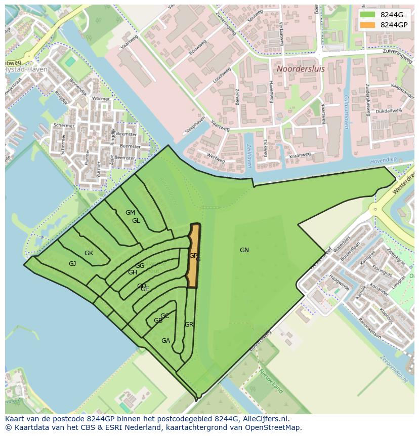 Afbeelding van het postcodegebied 8244 GP op de kaart.