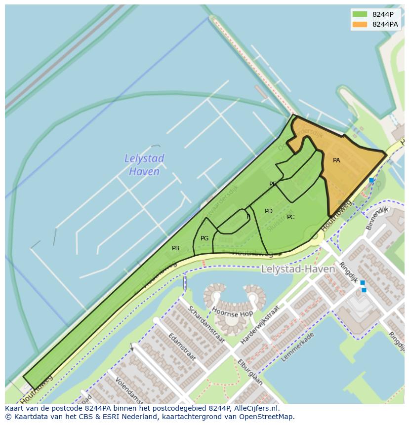 Afbeelding van het postcodegebied 8244 PA op de kaart.