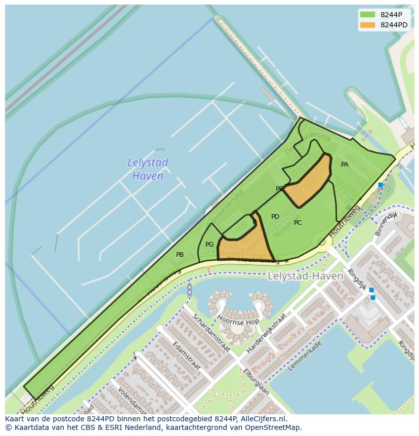 Afbeelding van het postcodegebied 8244 PD op de kaart.