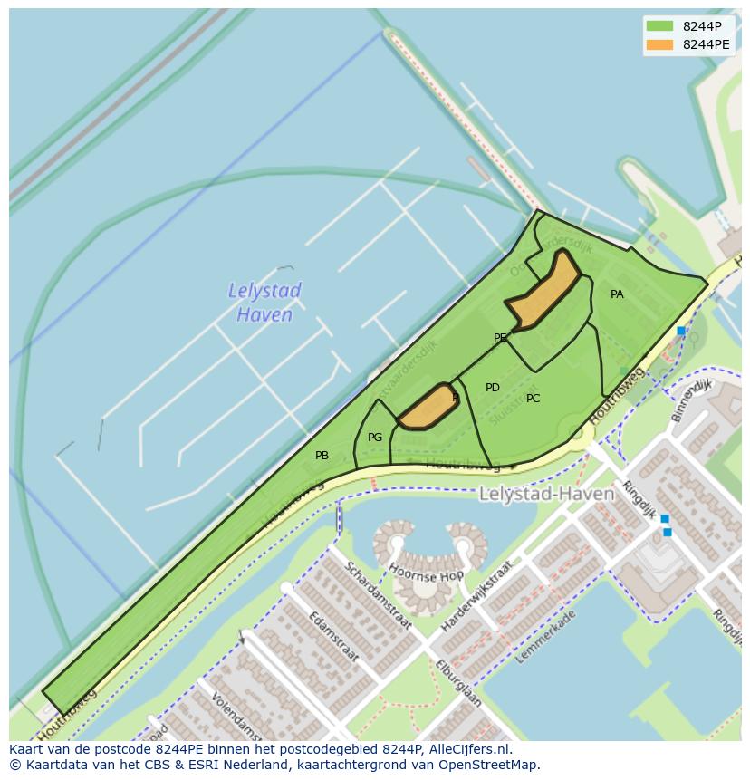 Afbeelding van het postcodegebied 8244 PE op de kaart.