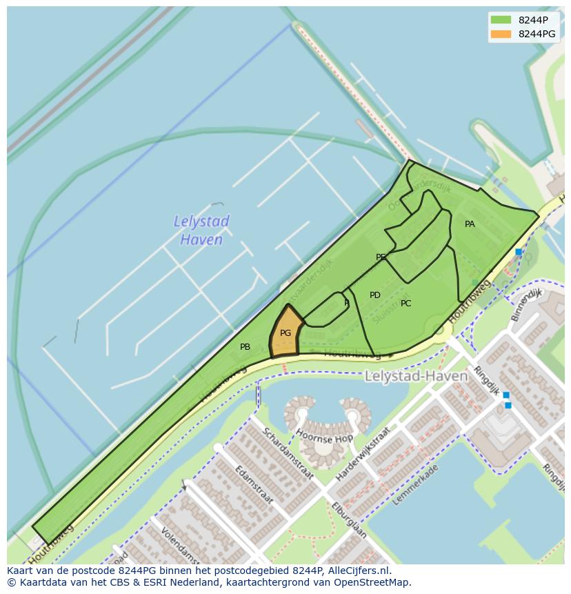 Afbeelding van het postcodegebied 8244 PG op de kaart.