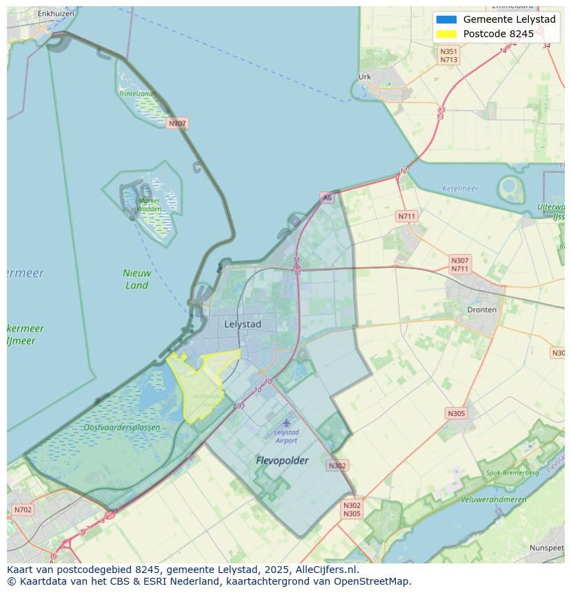 Afbeelding van het postcodegebied 8245 op de kaart.