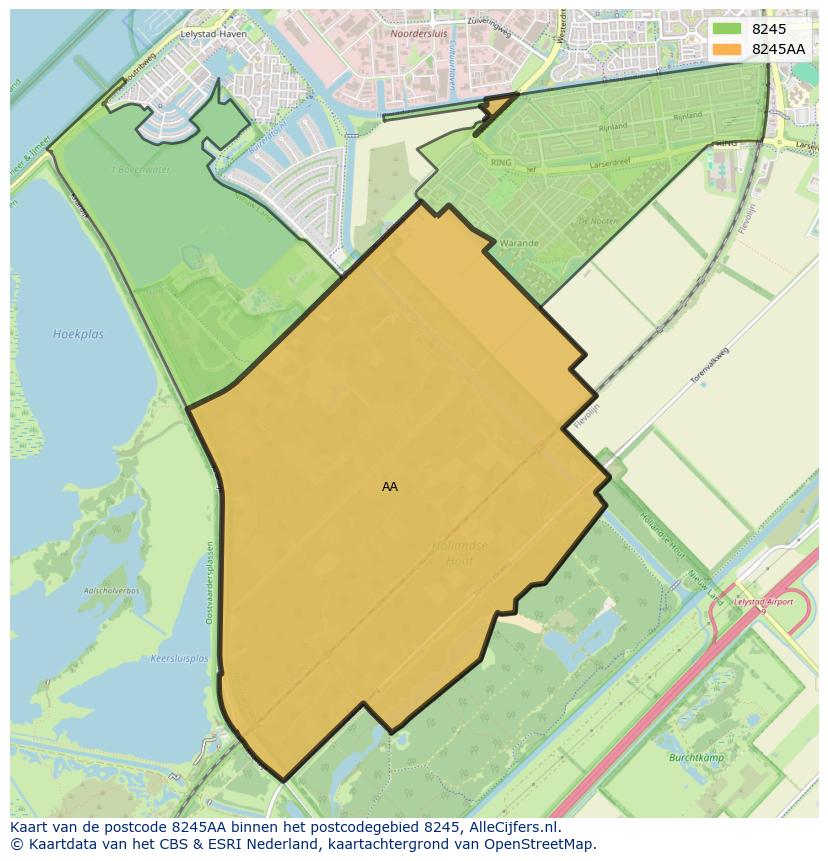 Afbeelding van het postcodegebied 8245 AA op de kaart.