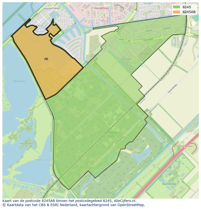 Afbeelding van het postcodegebied 8245 AB op de kaart.