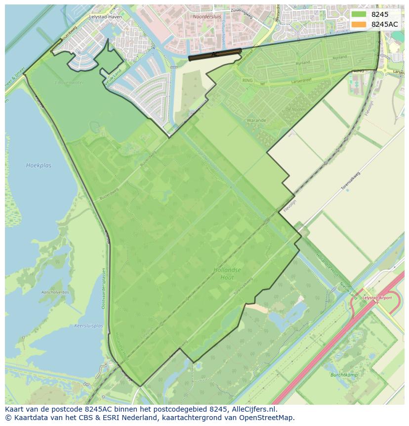 Afbeelding van het postcodegebied 8245 AC op de kaart.