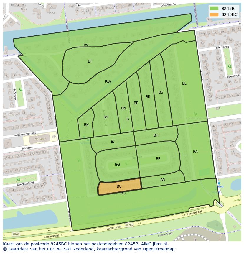 Afbeelding van het postcodegebied 8245 BC op de kaart.