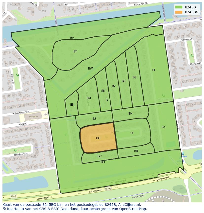 Afbeelding van het postcodegebied 8245 BG op de kaart.