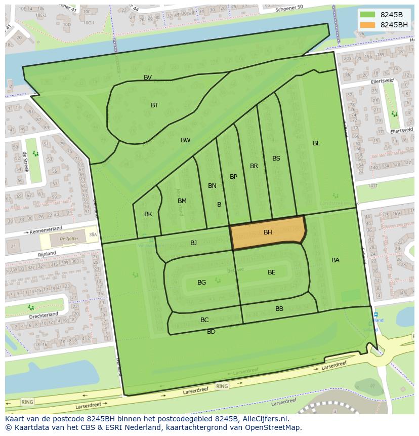 Afbeelding van het postcodegebied 8245 BH op de kaart.