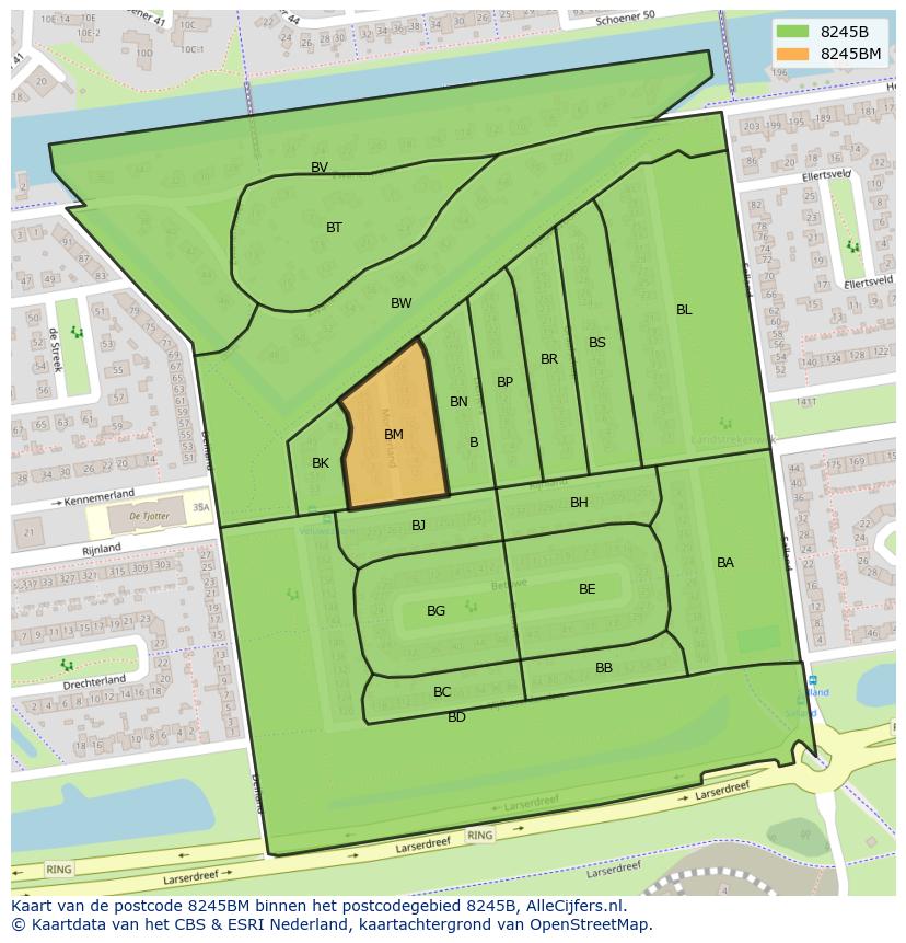 Afbeelding van het postcodegebied 8245 BM op de kaart.