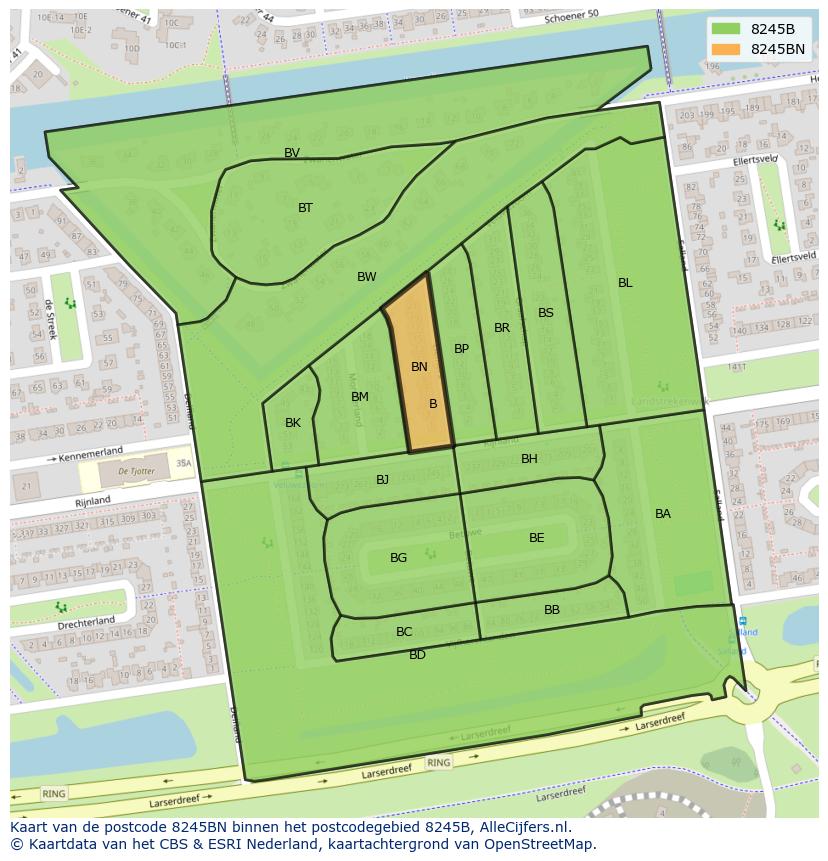 Afbeelding van het postcodegebied 8245 BN op de kaart.