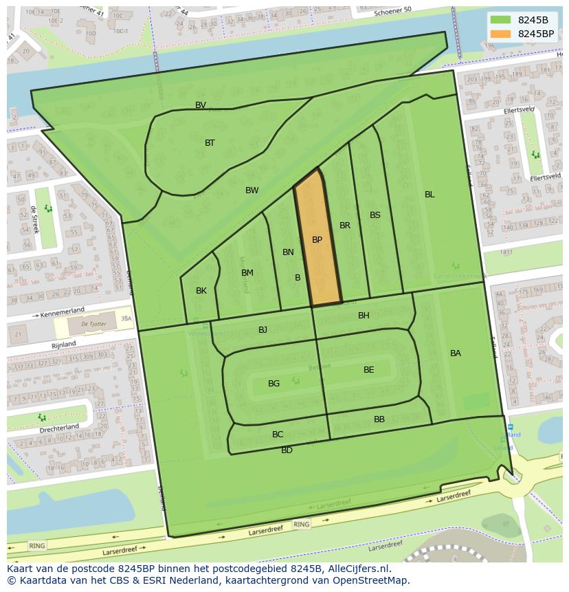 Afbeelding van het postcodegebied 8245 BP op de kaart.