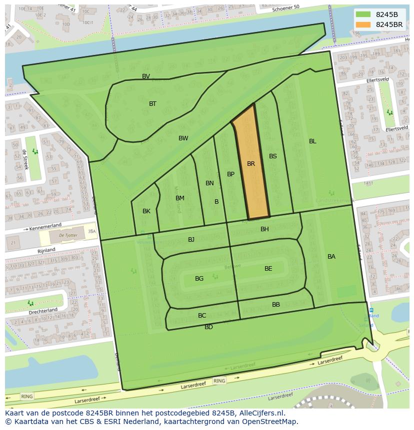 Afbeelding van het postcodegebied 8245 BR op de kaart.