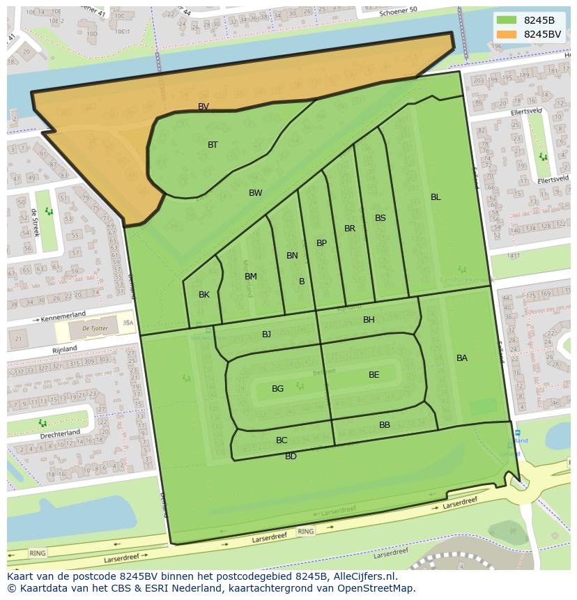 Afbeelding van het postcodegebied 8245 BV op de kaart.