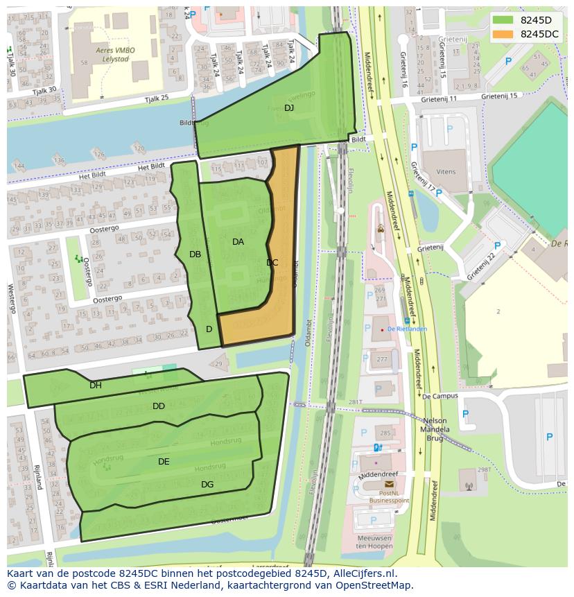 Afbeelding van het postcodegebied 8245 DC op de kaart.