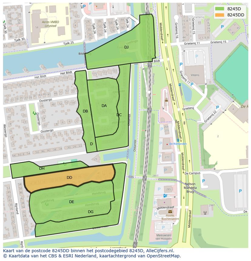 Afbeelding van het postcodegebied 8245 DD op de kaart.