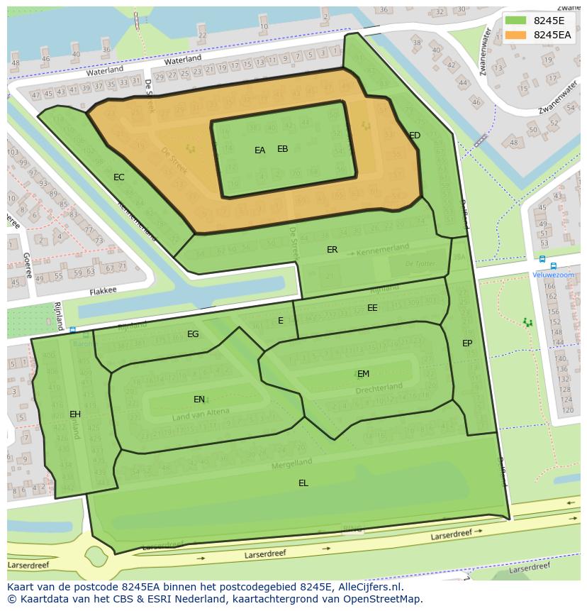 Afbeelding van het postcodegebied 8245 EA op de kaart.