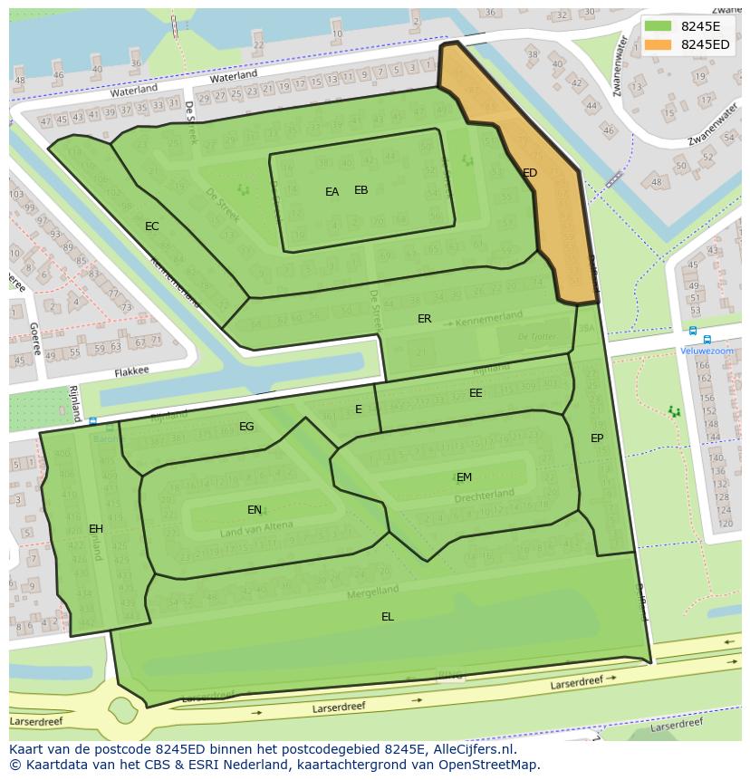 Afbeelding van het postcodegebied 8245 ED op de kaart.