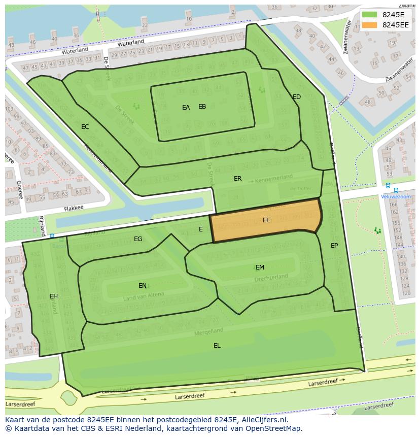 Afbeelding van het postcodegebied 8245 EE op de kaart.