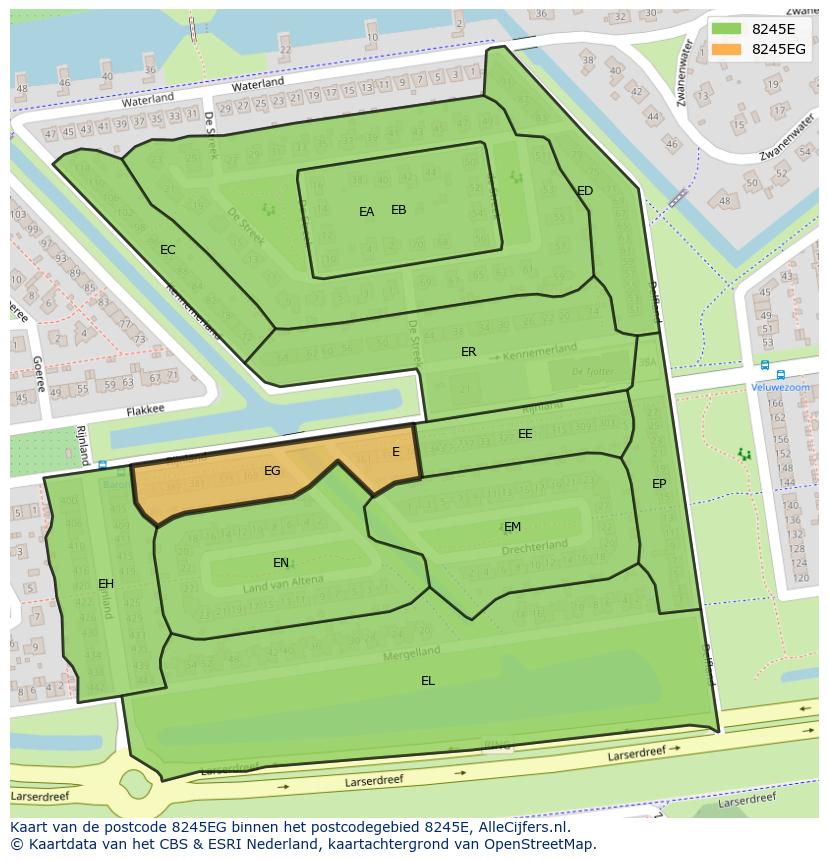Afbeelding van het postcodegebied 8245 EG op de kaart.