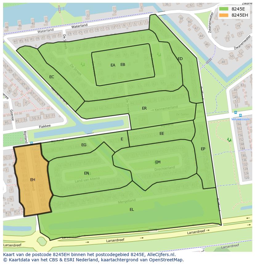 Afbeelding van het postcodegebied 8245 EH op de kaart.