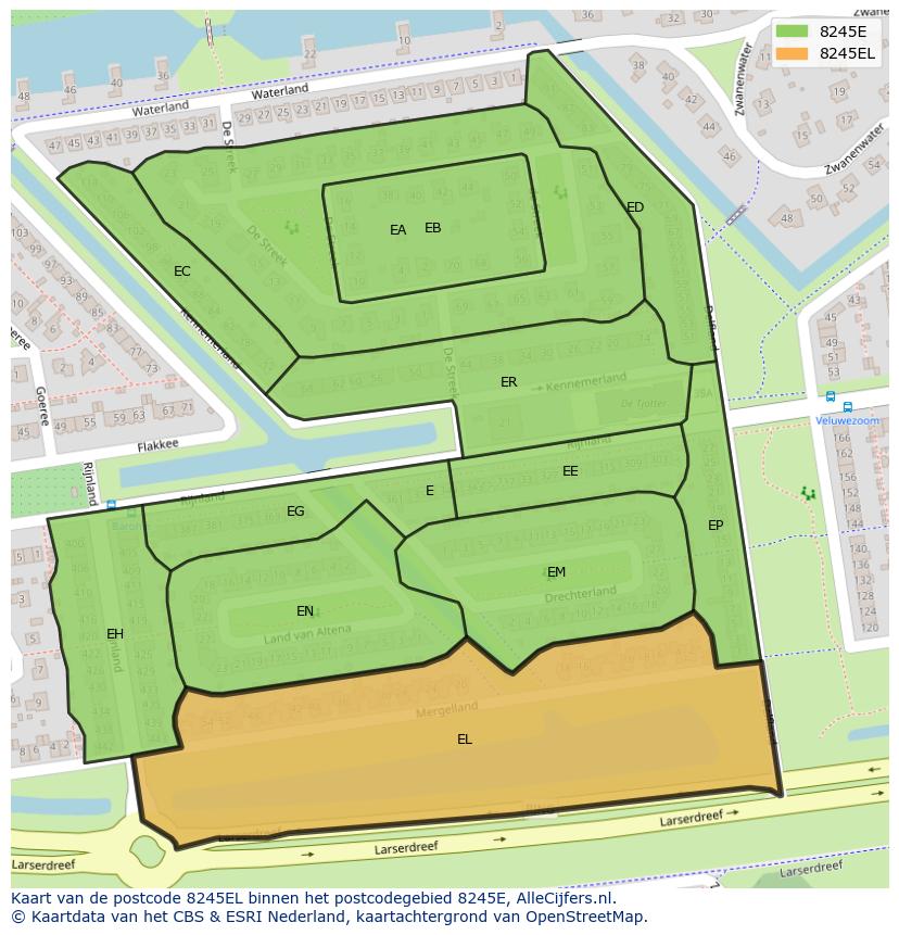 Afbeelding van het postcodegebied 8245 EL op de kaart.