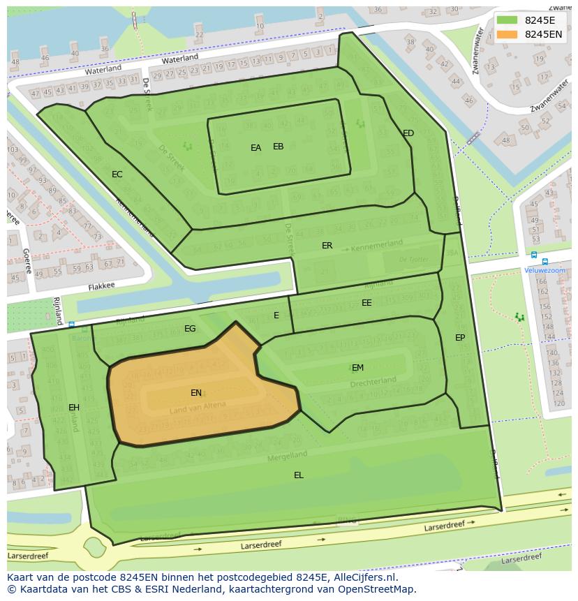 Afbeelding van het postcodegebied 8245 EN op de kaart.
