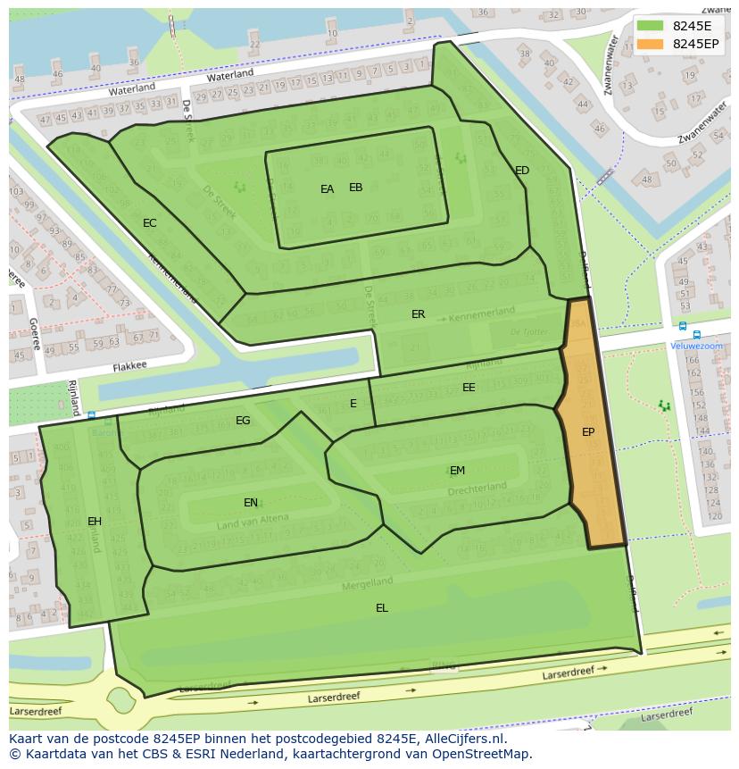 Afbeelding van het postcodegebied 8245 EP op de kaart.