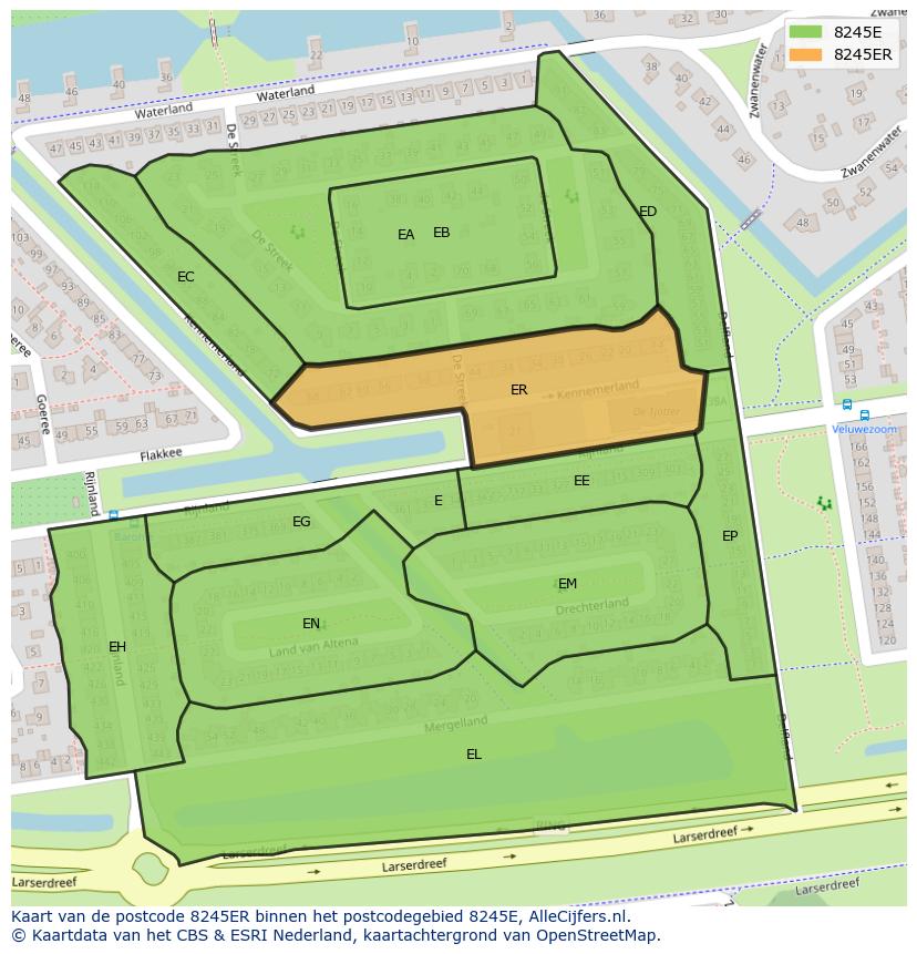 Afbeelding van het postcodegebied 8245 ER op de kaart.