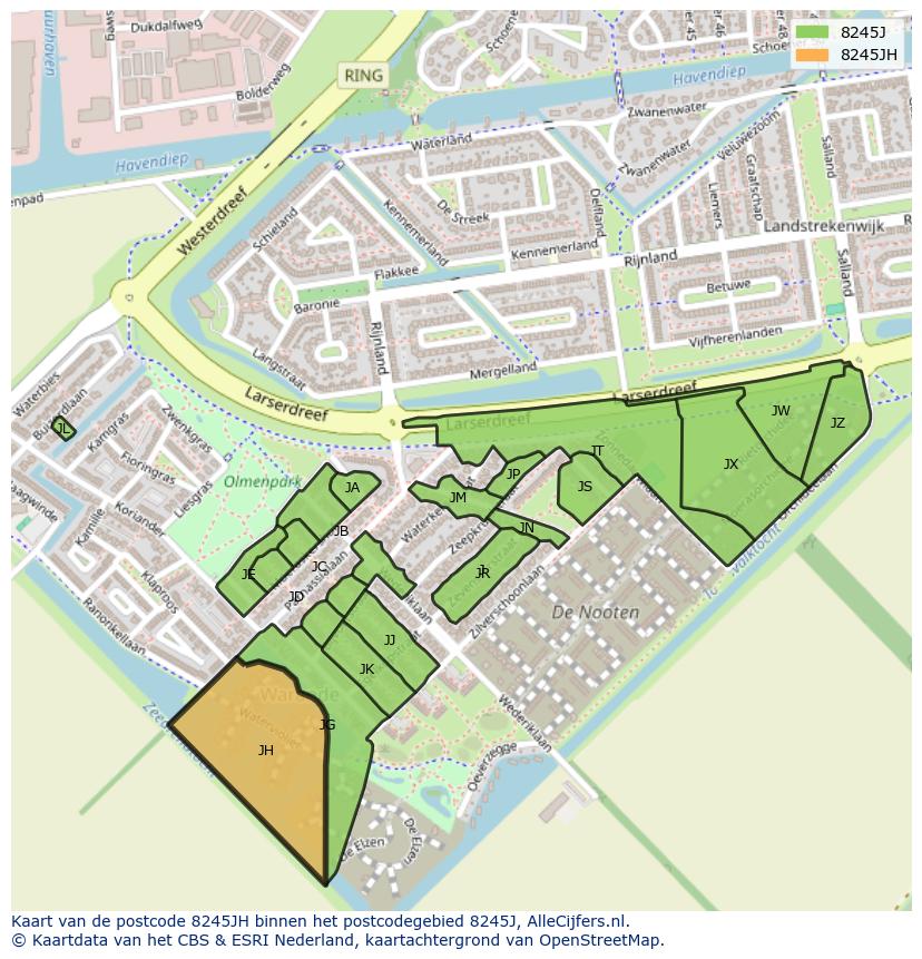 Afbeelding van het postcodegebied 8245 JH op de kaart.