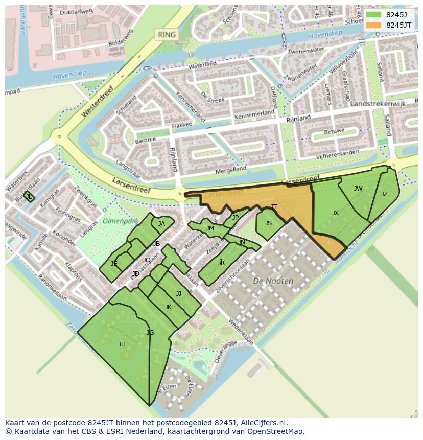 Afbeelding van het postcodegebied 8245 JT op de kaart.