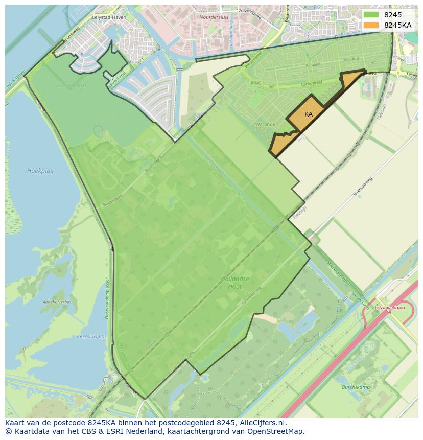 Afbeelding van het postcodegebied 8245 KA op de kaart.