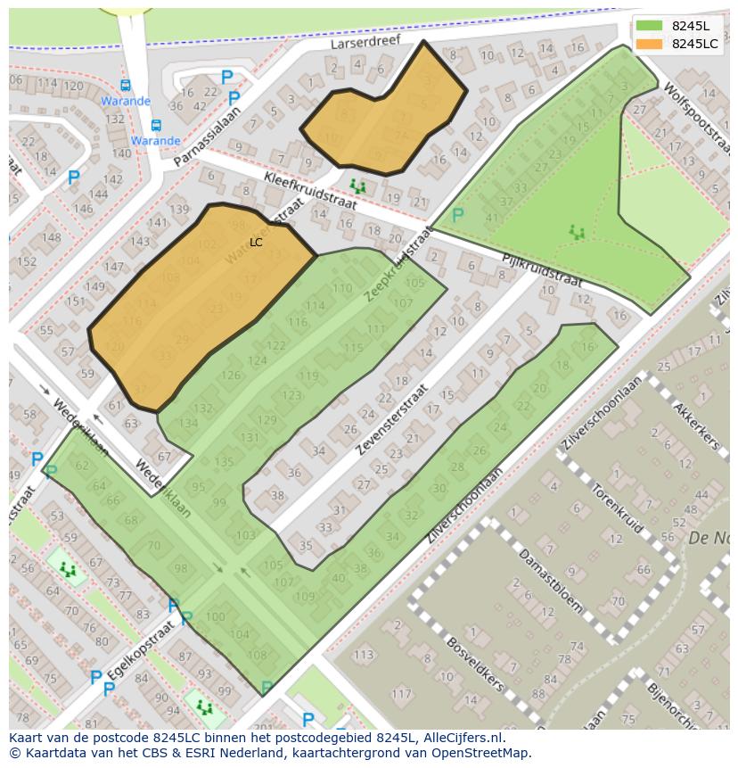 Afbeelding van het postcodegebied 8245 LC op de kaart.