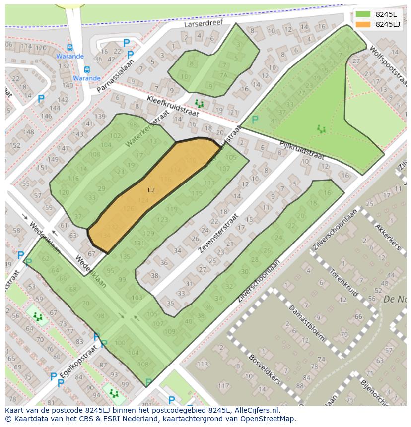 Afbeelding van het postcodegebied 8245 LJ op de kaart.