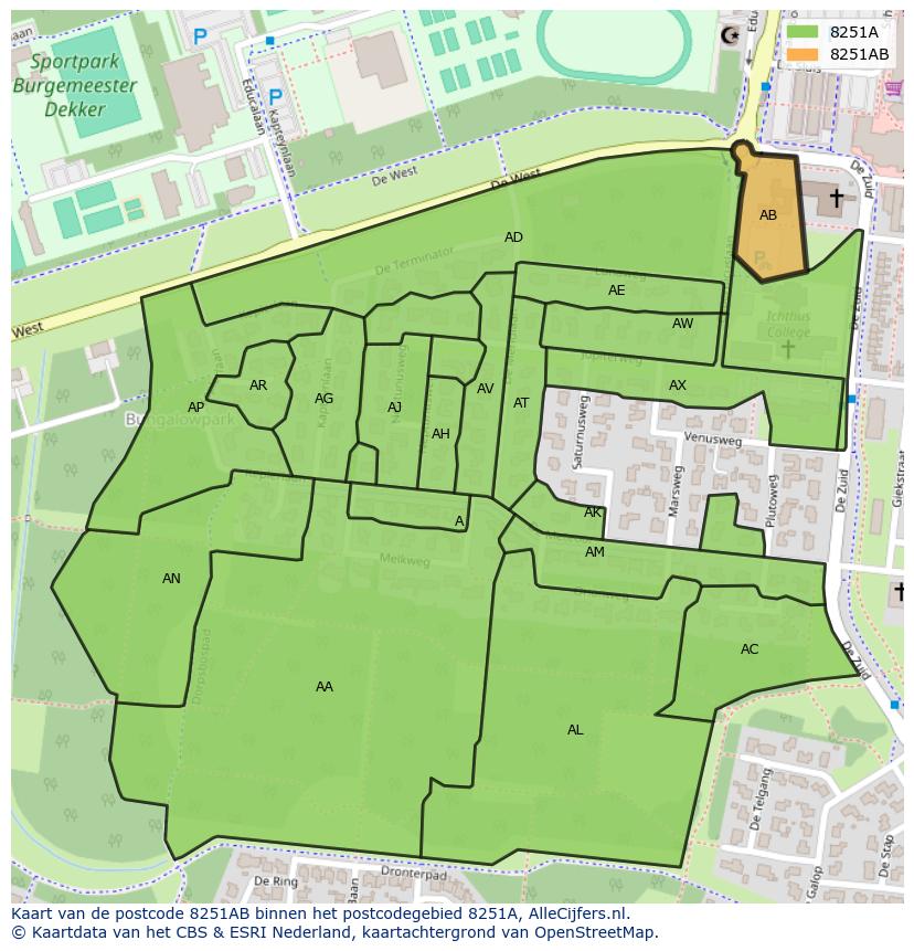 Afbeelding van het postcodegebied 8251 AB op de kaart.