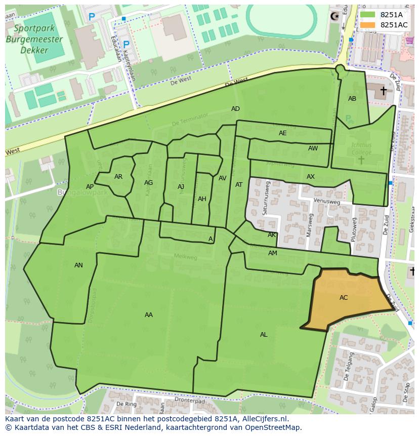 Afbeelding van het postcodegebied 8251 AC op de kaart.