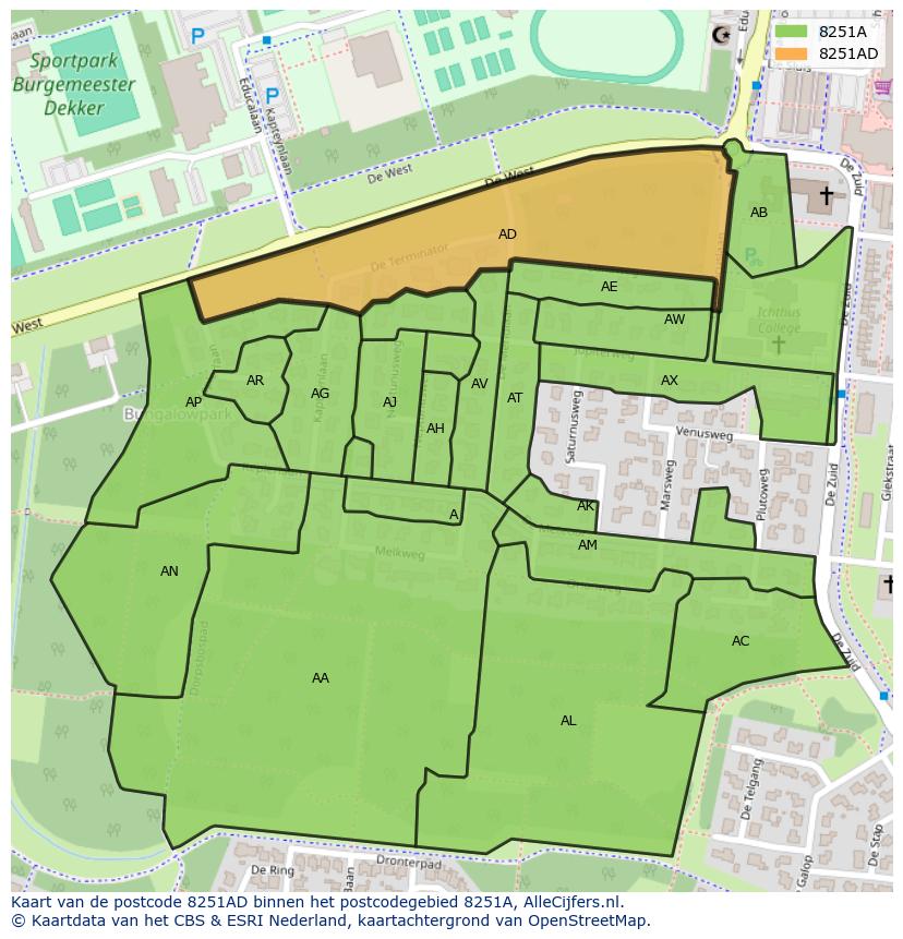 Afbeelding van het postcodegebied 8251 AD op de kaart.